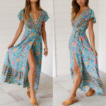 Womens Wrap Style V Neck Floral Maxi Dress - Image 14