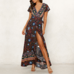 Womens Wrap Style V Neck Floral Maxi Dress - Image 9