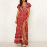 Womens Wrap Style V Neck Floral Maxi Dress - Image 13