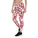 Womens White Cat Silhouette on Red Leggings - Image 4