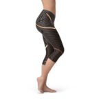 Womens Striped Lines Sports Brown Capri Leggings - Image 2