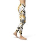 Womens White Marble w/ Black Gold Lines Leggings - Image 2