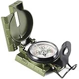 MM Official US Military Phosphorescent Lensatic Compass, Olive Drab Accurate Waterproof Hand Held Compasses with Pouch for Hiking Camping Navigation Survival Backpacking Orienteering, Green