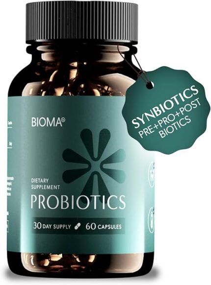 BIOMA Probiotics for Weight Management dietary supplement bottle with prebiotics probiotics and postbiotics capsules