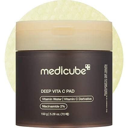 Medicube Deep Vita C Facial Pads jar showing vitamin C brightening skincare pads for radiant and smooth skin at ApheliaZone